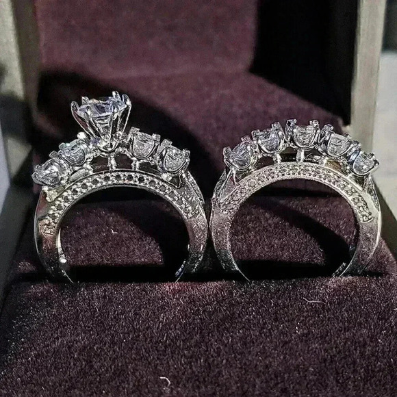 New 925 Silver Sim. Diamond 2 Piece Bridal Set - Picture 4 of 8